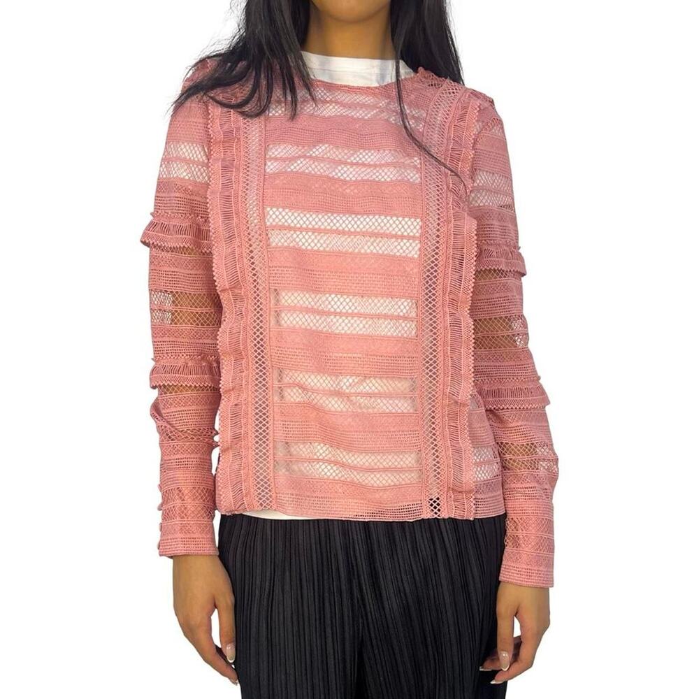 Self-Portrait Pink Crochet Sheer Lace Blouse